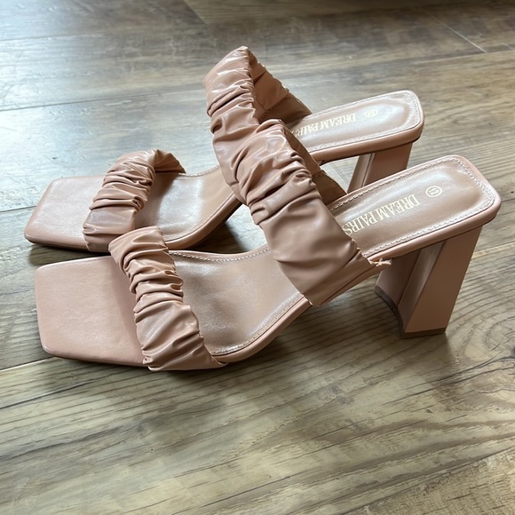 DREAM PAIRS Nude High Chunky Block Square Toe Heels for Women Slip On Sandals - Picture 7 of 9